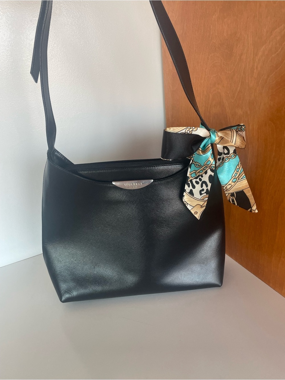 Nina Ricci VINTAGE Black Saffiano Leather Shoulder Bag
